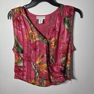 Cupcakes And Cashmere Bright Pink Floral Sleeveless Top Metallic Size Medium